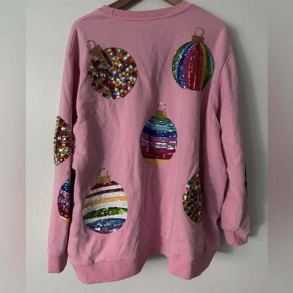 Queen of Sparkles XXL Pink Sequin Ornament Sweatshirt - Image 7