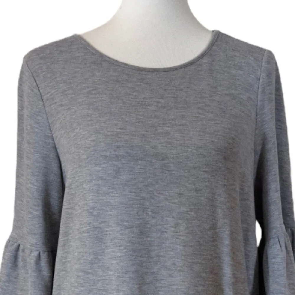 Adrianna Papell Top Ruffle 3/4 Sleeves Soft Knit Hi Low Hem Gray Women’s Size M - Image 5