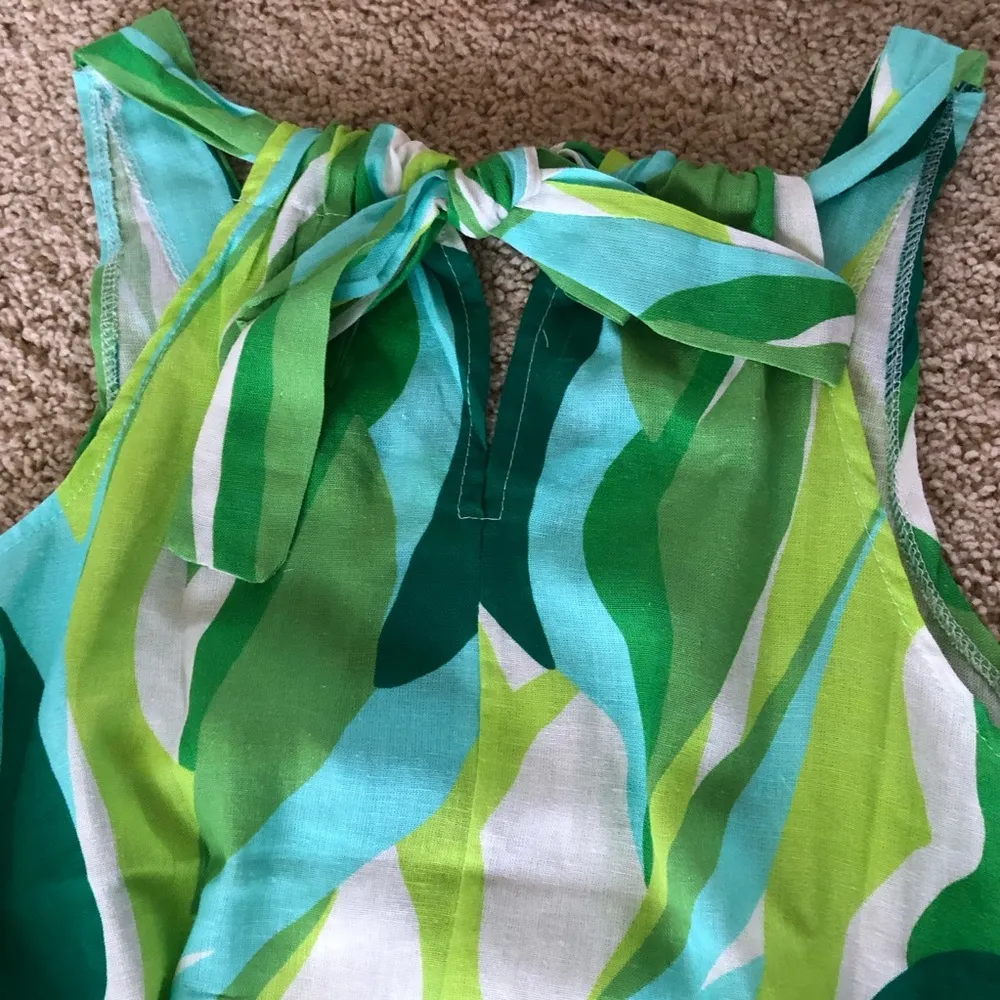 CRISTINA VERGANI Made In Italy Linen Blend Green Print Dress S - Image 8