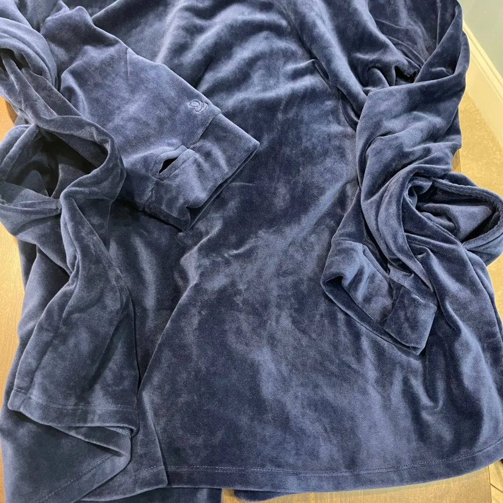 Cuddl Duds Hooded Wrap Women's Size XL Double Plush Velour Navy Thumbholes Snap - Image 11