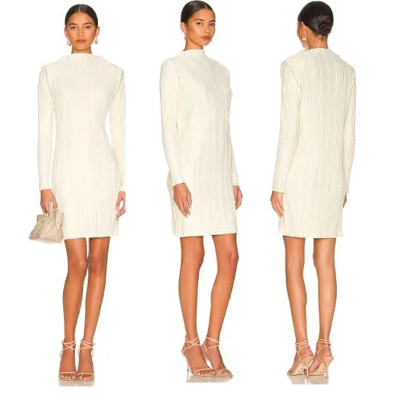 NWT Anine Bing Kira Padded Shoulder Ribbed Mini Dress Buttercream Women's Size S - Image 2