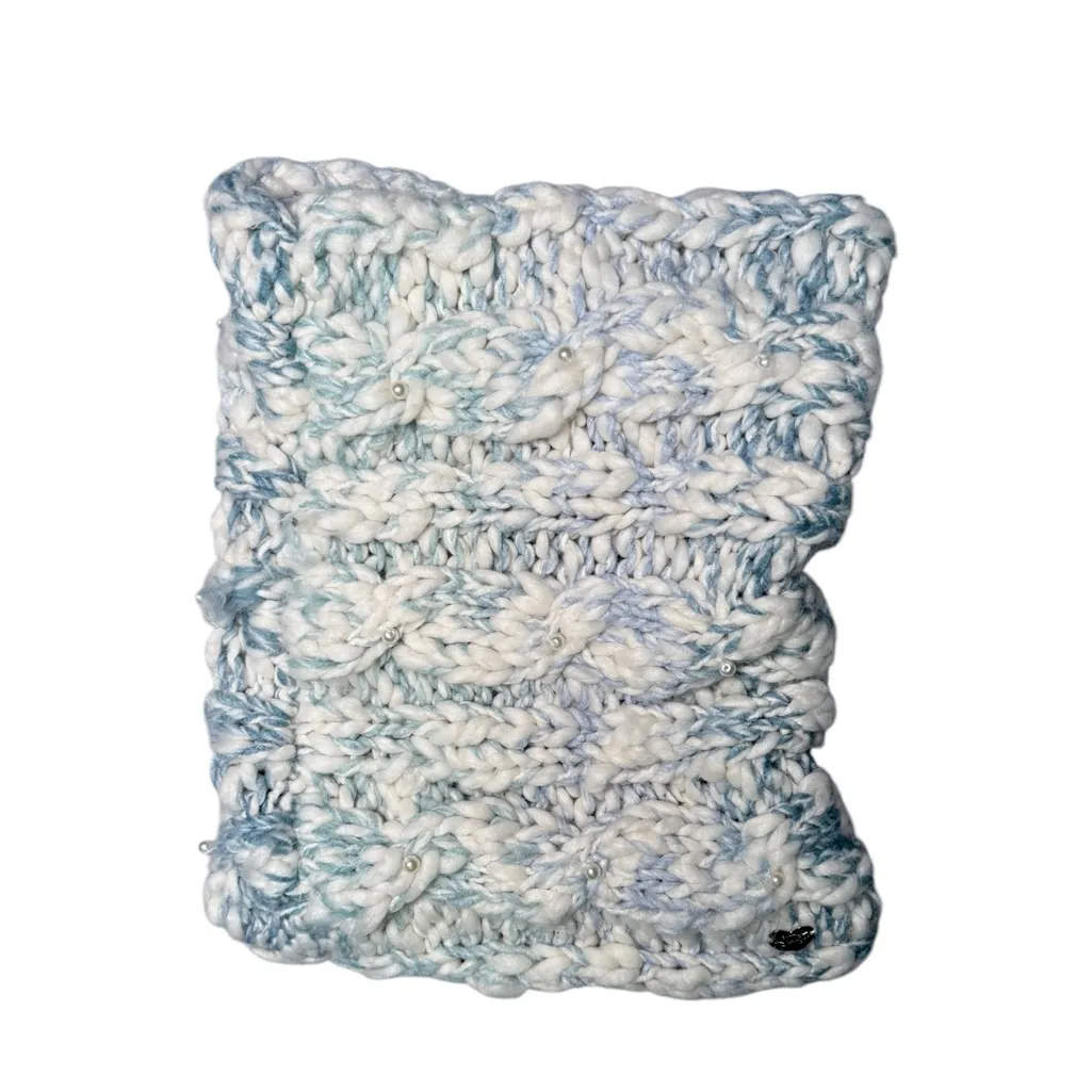 Betsy Johnson snood chunky cable knit‎ neck scarf pearls heathered - Image 4