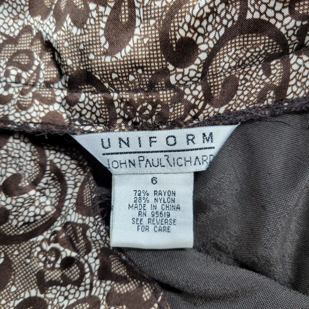 VTG John Paul Richard Velvet Skirt Womens 6 Brown Burnout Drop Waist Pleated Y2K - Image 8