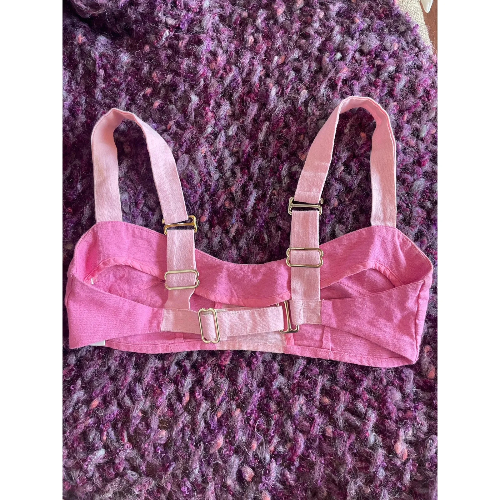 MESHKI Yalda Linen Contrast Panel Crop Top - Image 5