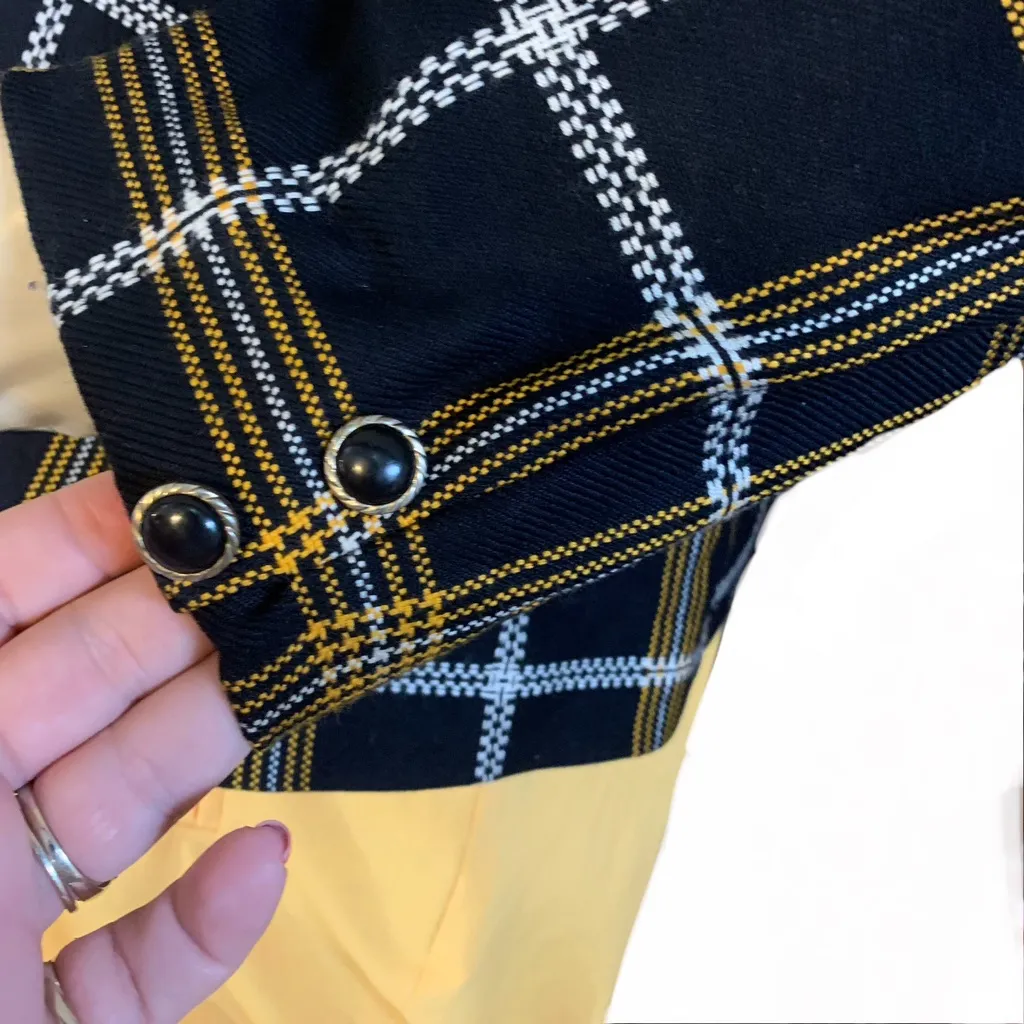 VINTAGE 1980'S TANNER PLAID BLACK, YELLOW & WHITE BLAZER (14) Multiple - Image 10