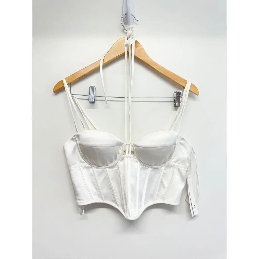 AQUA Corset Top Size Medium White Bustier Halter Cropped Sleeveless NWT - Image 2