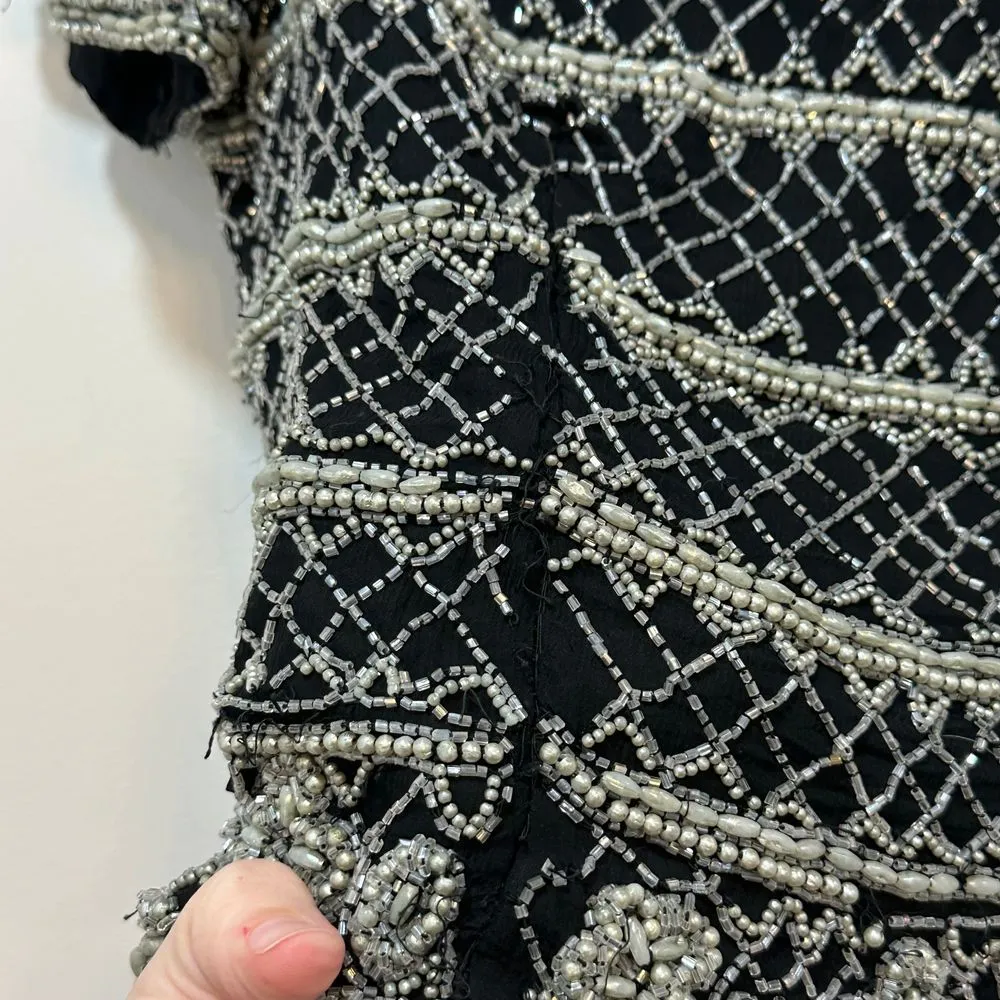 Stenay Womens Beaded Top Small Silk Black Sequin Flapper Party‎ New Years - Image 6