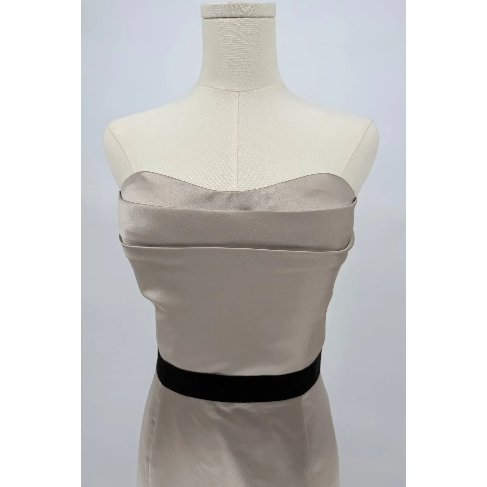 Badgley Mischka Strapless Satin Gown Cashmere‎ with Black Waistband Sz 12 $360 - Image 4