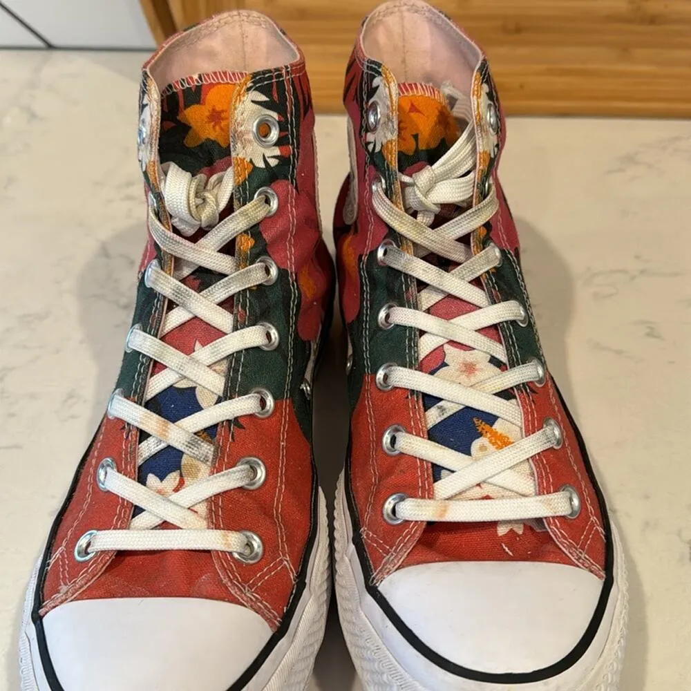 Converse CTAS LIFT HI STRAWBERRY JAM WHITE BLACK platform tropical  print size 8 - Image 8