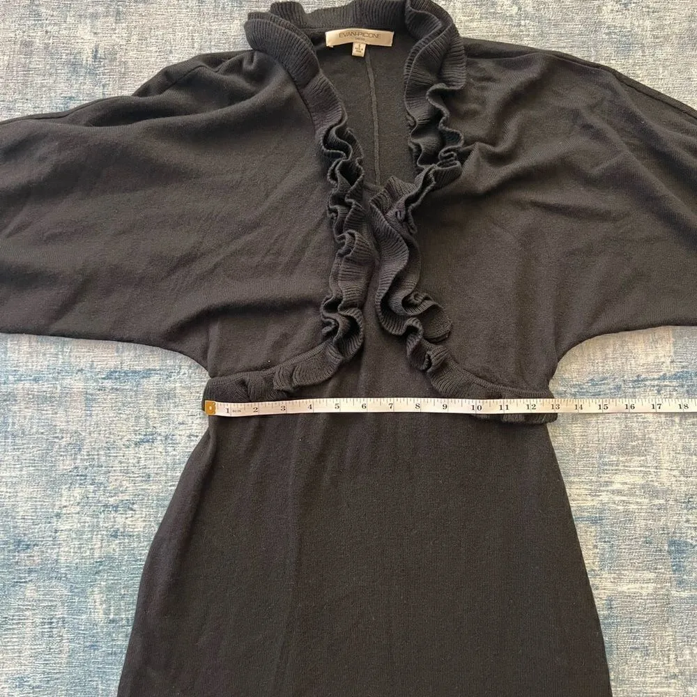 NWT! Evan Picone Ruffle Black Dress w Long Dolman Style Sleeves Small - Image 9