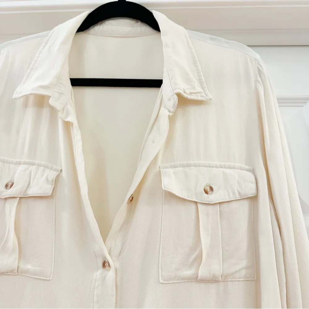 Button Down Tie Front Utility Safari Shirt Ivory sz Medium White - Image 7