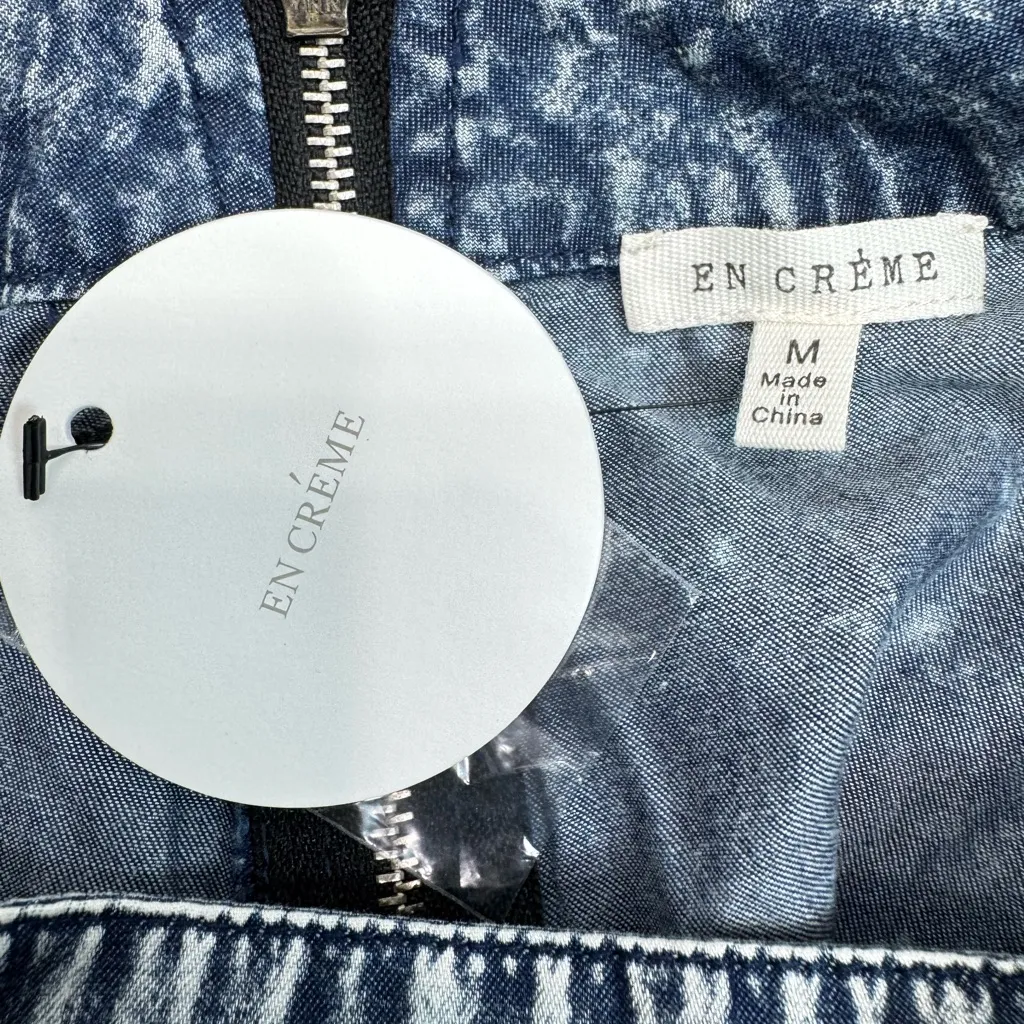 Acid Wash Denim Cotton Mini Skater Skirt Button On Suspenders En Crème Y2K Retro Blue Size M - Image 5