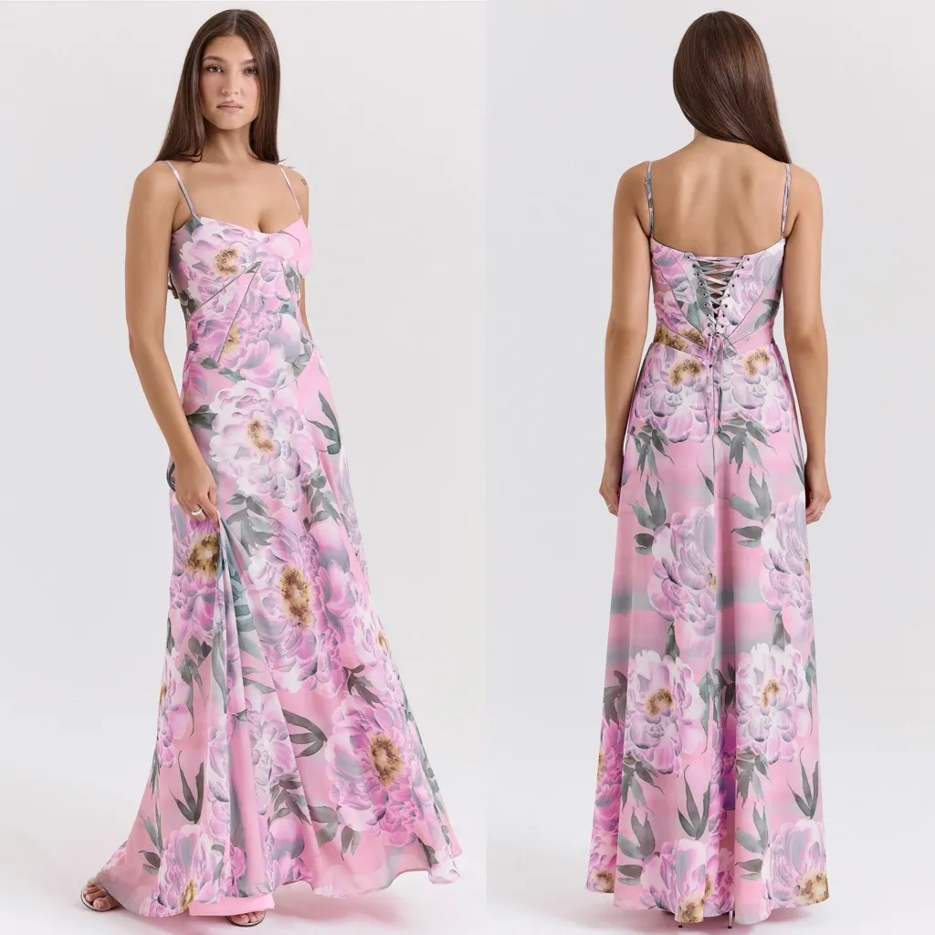 House of CB Seren Pink Floral Floral Lace Back Maxi Dress NWOT Size L D-DD - Image 15