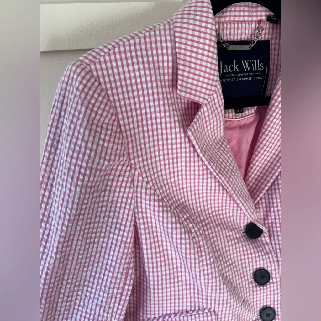 Jack Wills Women’s Pink Searsucker Gingham Blazer Size 8‎ - Image 5