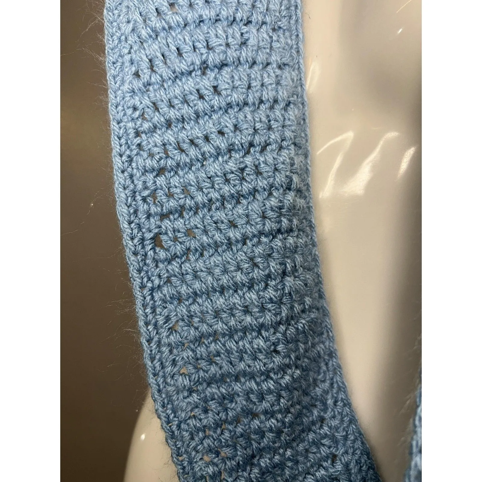 Handmade Crochet Infinity Scarf Womens One Size Light Blue Soft Knit Cowl Loop - Image 2