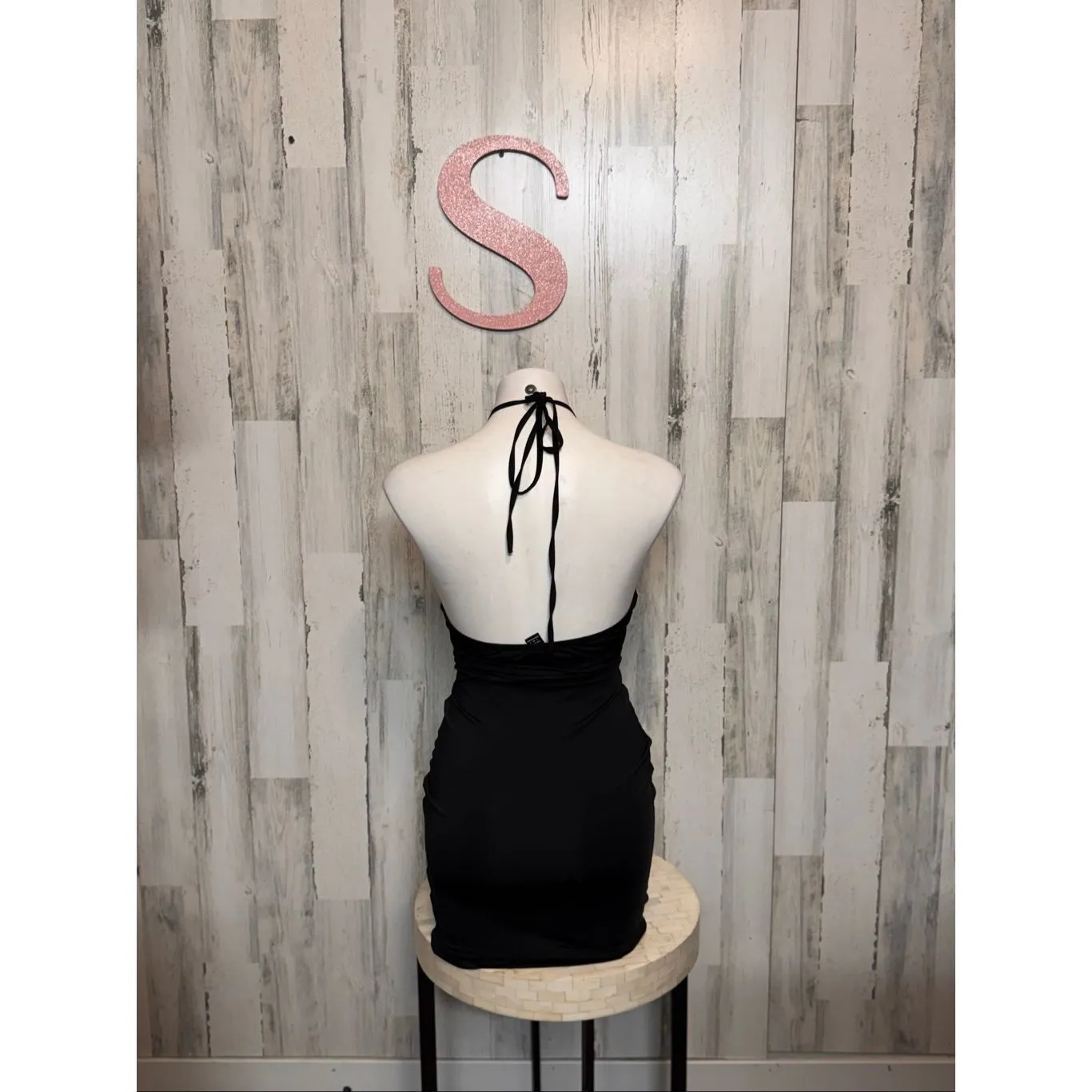 Black Cutout Ruched Halter Bodycon Mini Dress – Size Small - Image 2