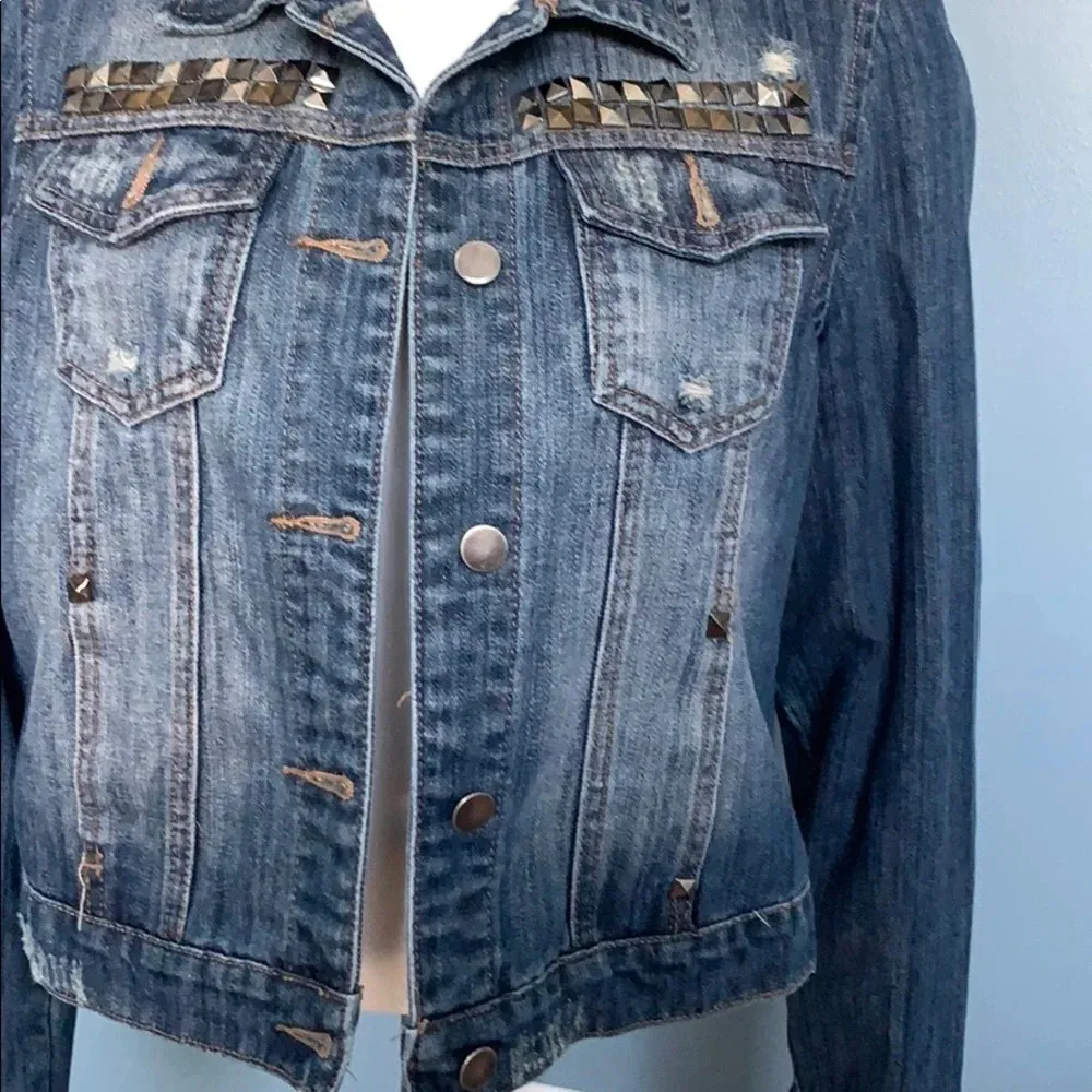 Nadara Embellished Distressed Jean Jacket size XL Blue - Image 2