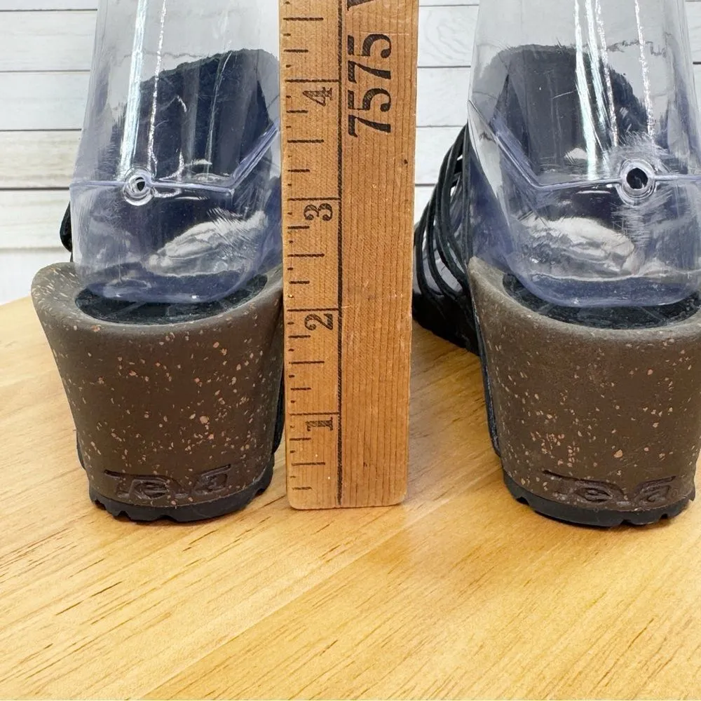 Teva Carrillo Cage Strappy Leather Thong Gladiator Wedge Sandals Black 9.5 - Image 8