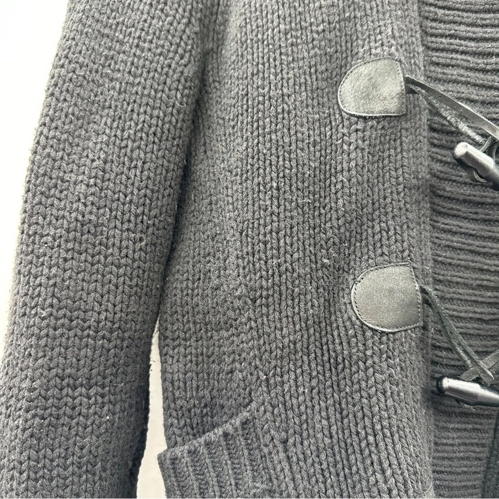 Theory Wool Cashmere Rabbit‎ Fur Black Knit Toggle Front Sweater Cardigan Sz XS - Image 6