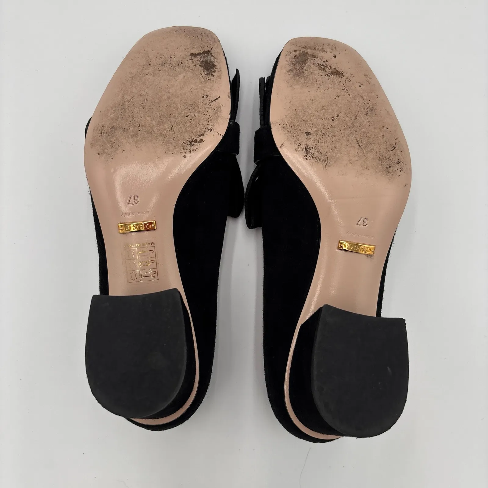 Gucci Marmont GG Fringe Kiltie Block Mid Heel Loafer Pumps Black Suede Size 37 - Image 3