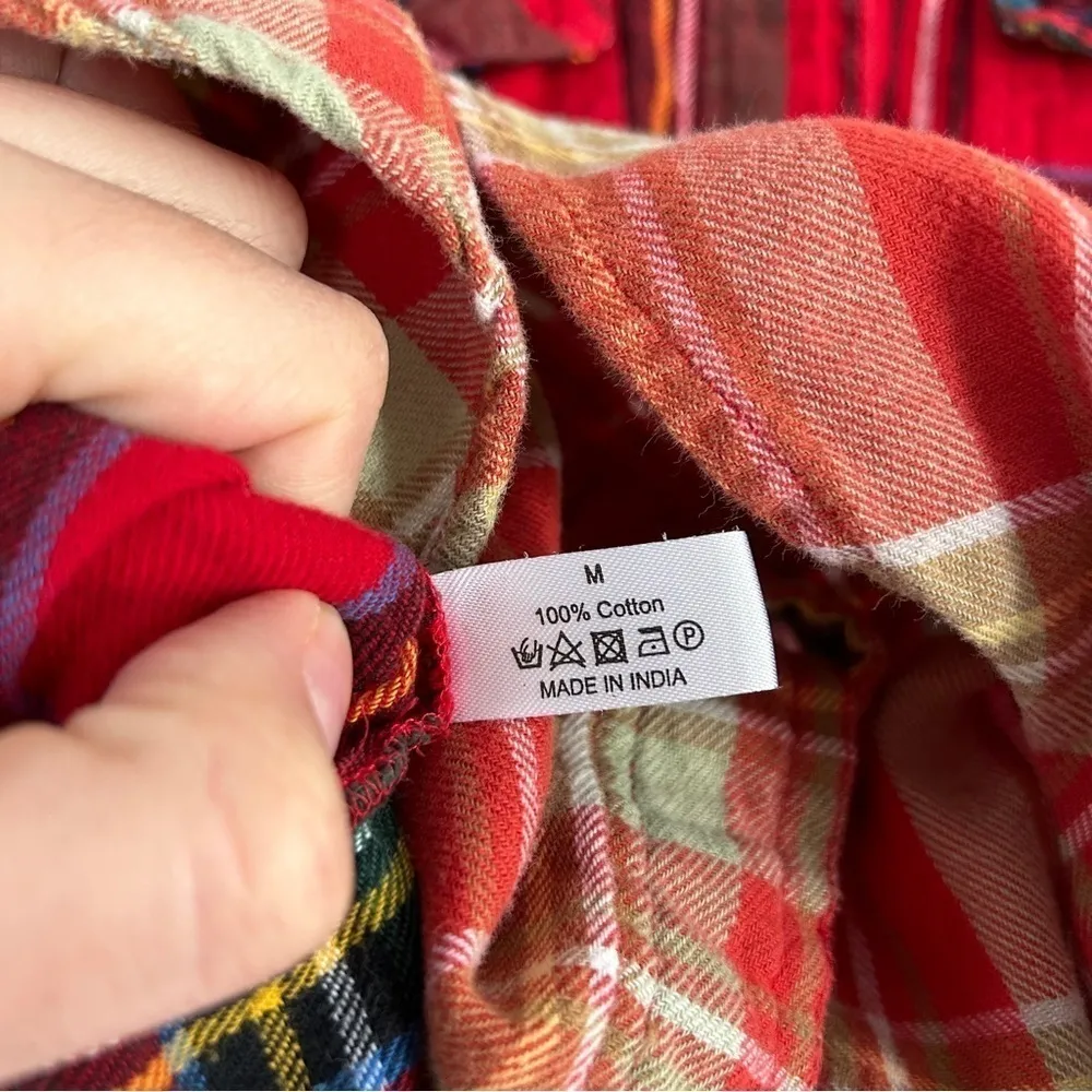 Panache Red Green Plaid Button Down Flannel Shirt Casual Medium - Image 3