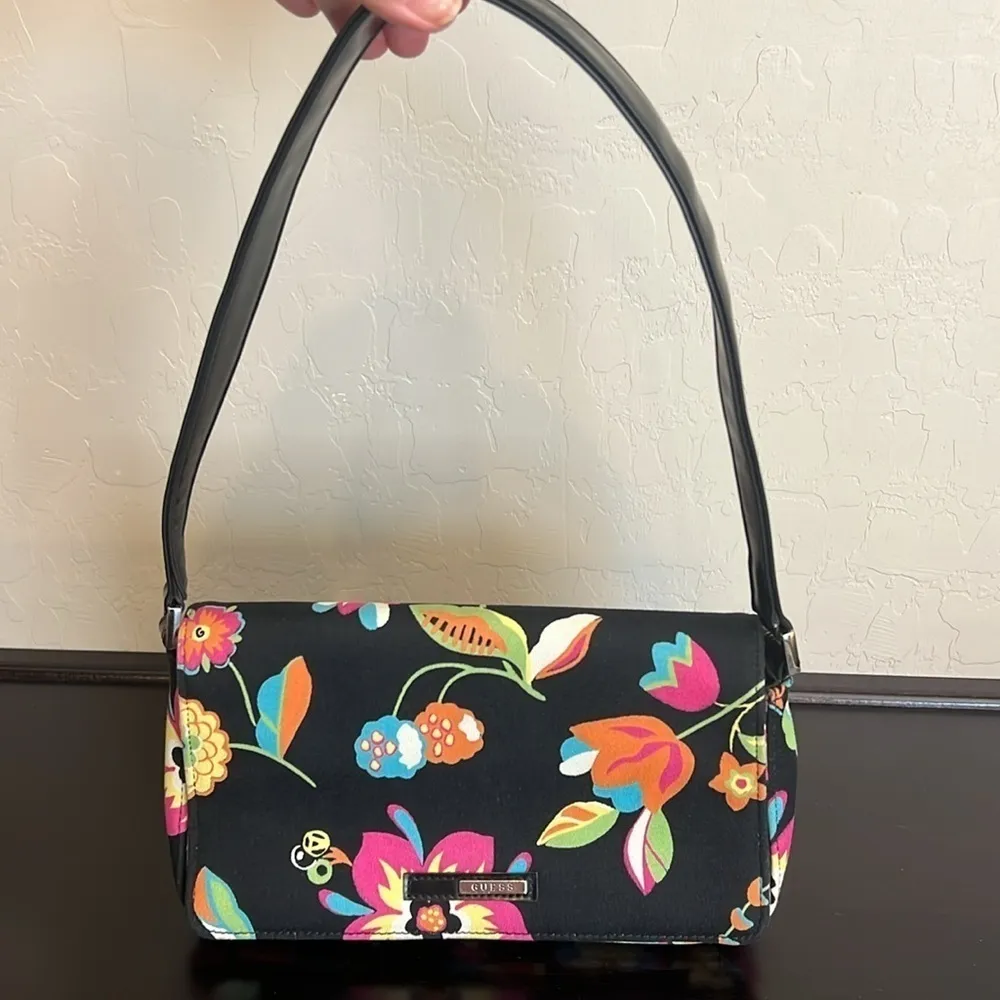 GUESS mini bag, canvas with floral print, RARE! 9”x5” - Image 2
