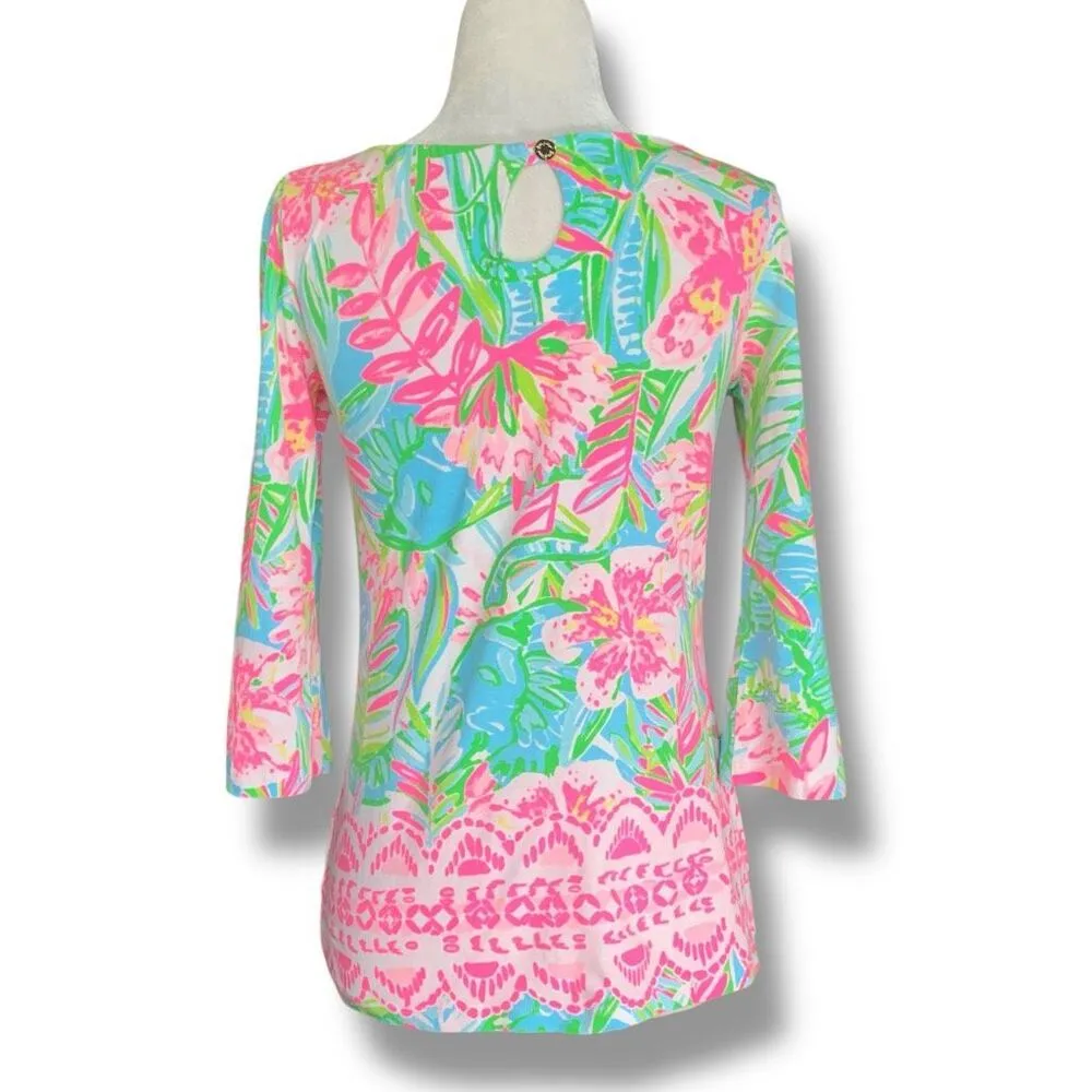 Lilly Pulitzer Waverly Top Pop Up Lilly Of The Jungle Pink Open Keyhole XXS - Image 3