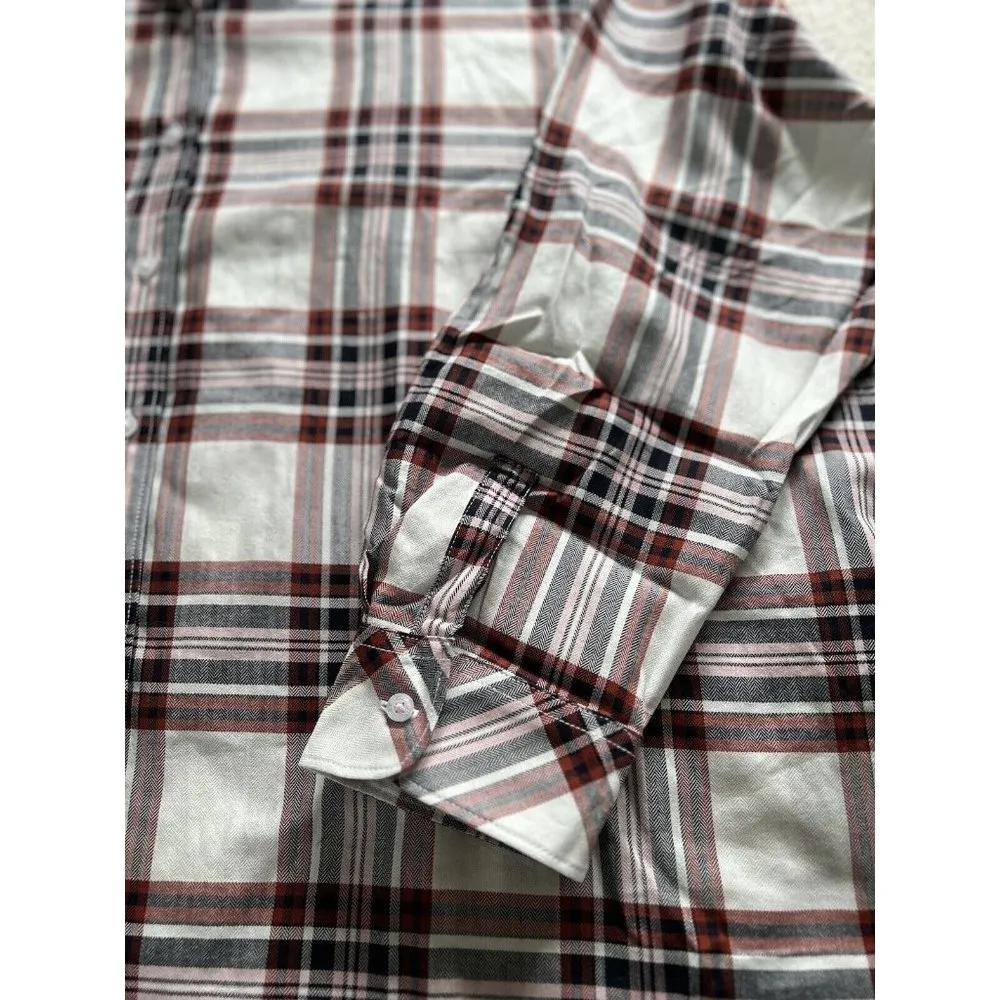 BARBOUR Bethwin Long Sleeve Button Up Shirt White Cloud Check Plaid Women Sz 14 - Image 10