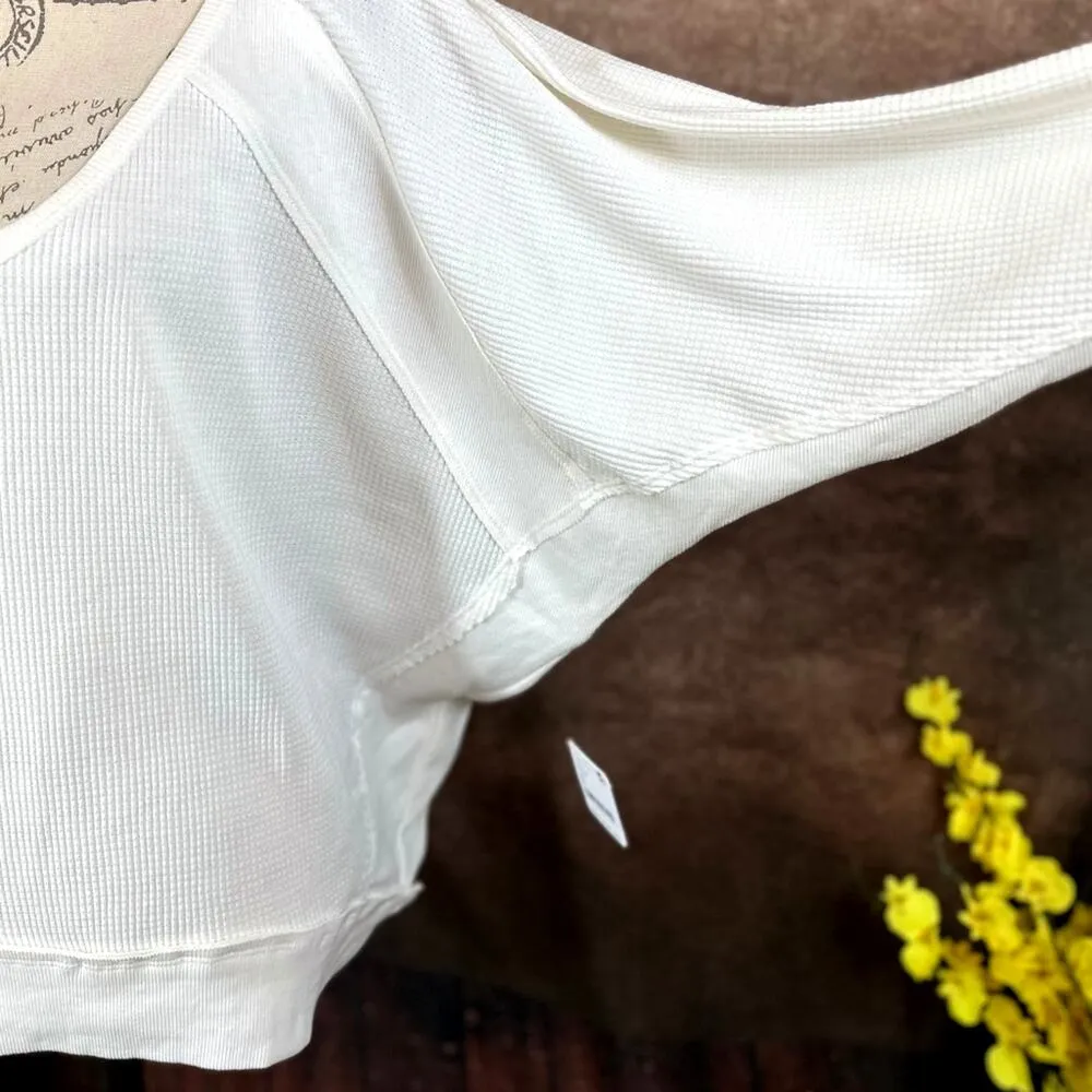 Free People Santa Clara Ribbed Waffle Knit Oversized Top Alabaster S - Image 8