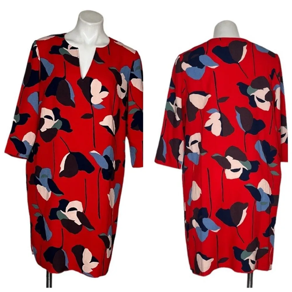 BODEN Red Floral Dress Easy Notch Shift Pockets Loose Fit Womens Size 10 R - Image 10
