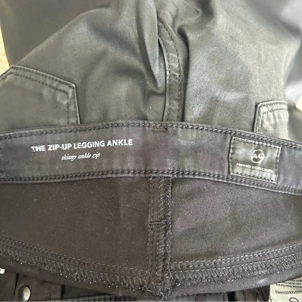 NWOT AG Adriano Goldschmied Black Faux Leather The Zip Up Ankle Legging Size 27 - Image 5