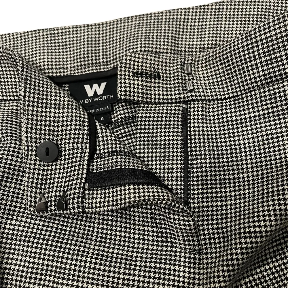 W by Worth Black White Herringbone Pattern Flat Front Cuffed Hem Slacks, Sz 4 - Image 13