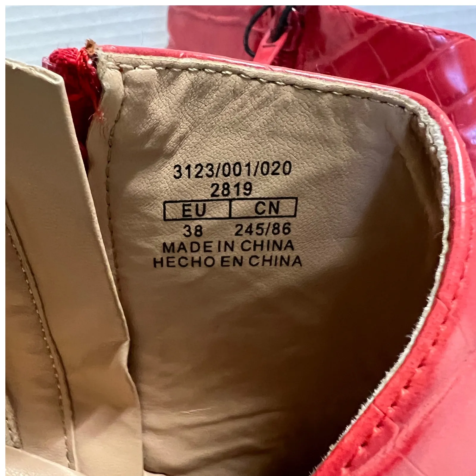 ZARA Trafaluc Red Croc Embossed Point Toe Stiletto Heel Ankle Boots 38 US 7.5 - Image 4