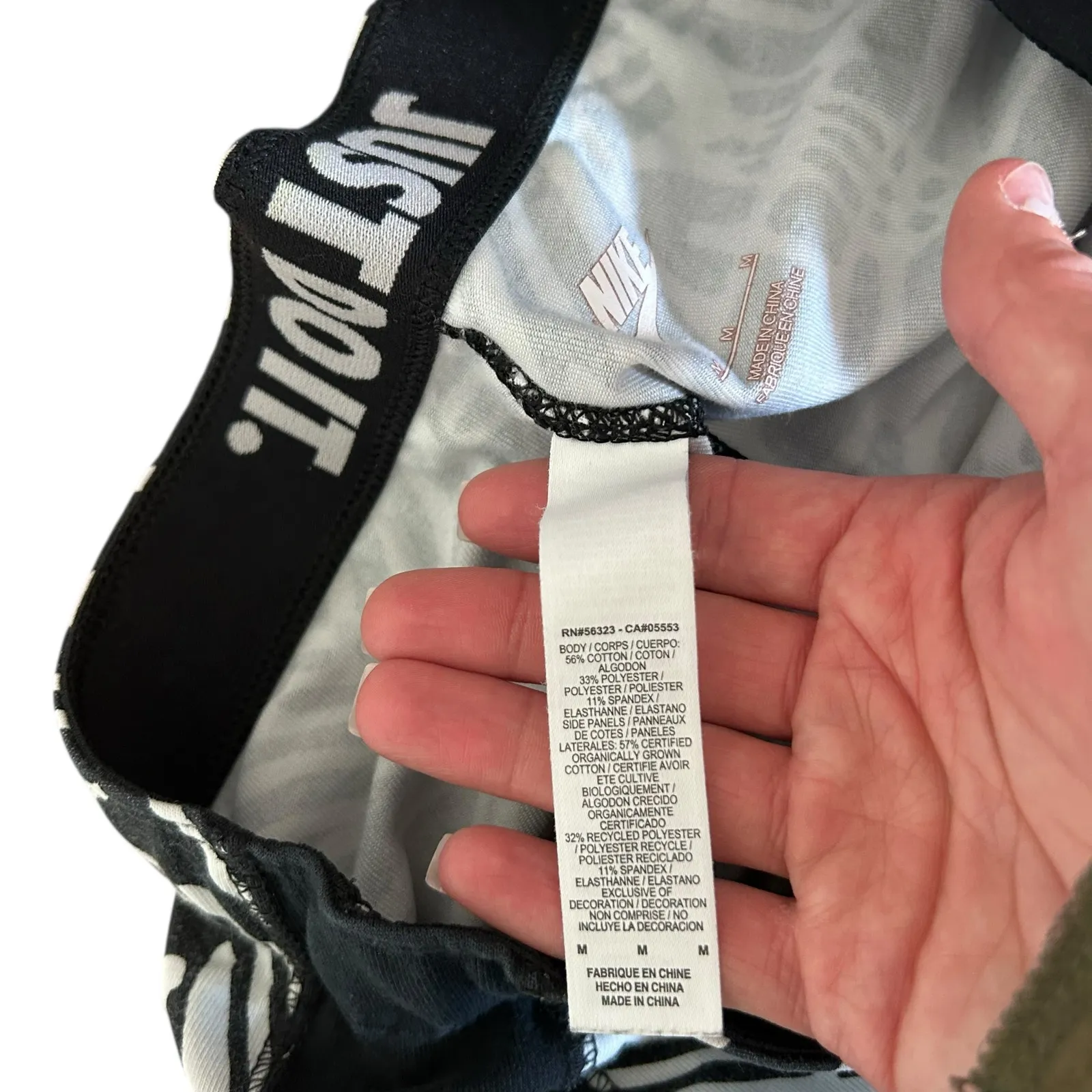 Nike Black White Printed Just Do it Leggings Sz M - Image 3