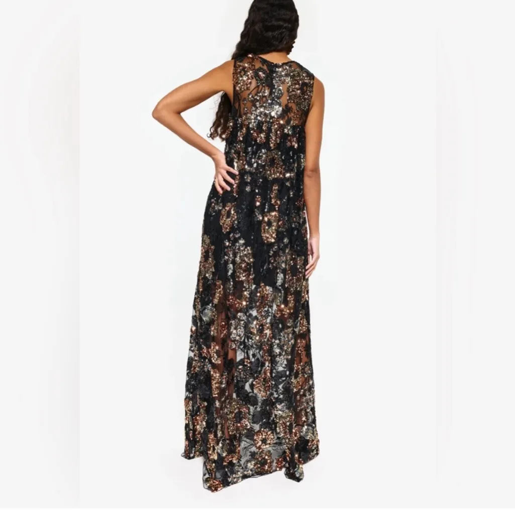 NWT Aknvas Maja sequin metallic gown dress long sz 8 black bronze - Image 4