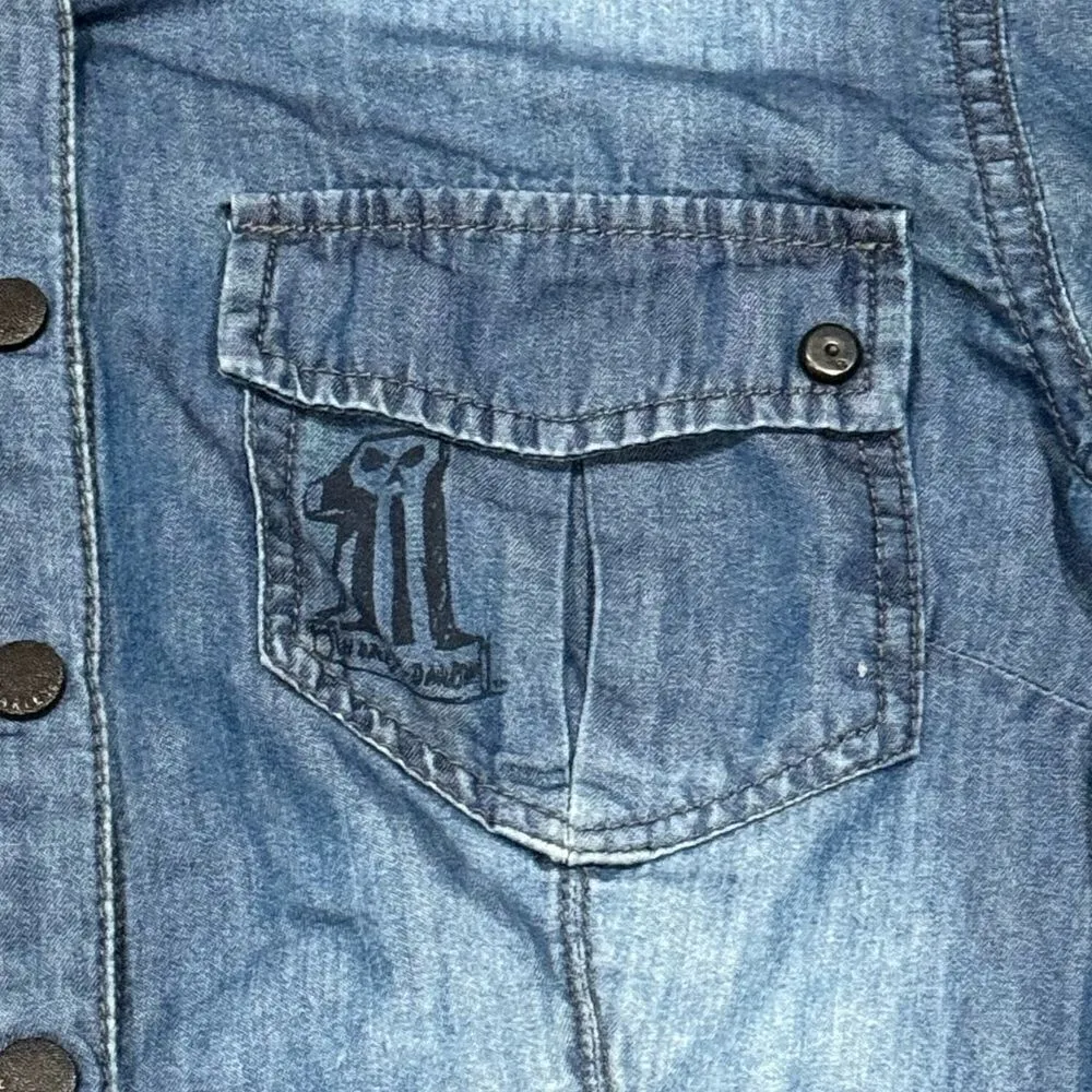 Harley Davidson Blue Long Sleeve Button Up Top Women’s Small - Image 3