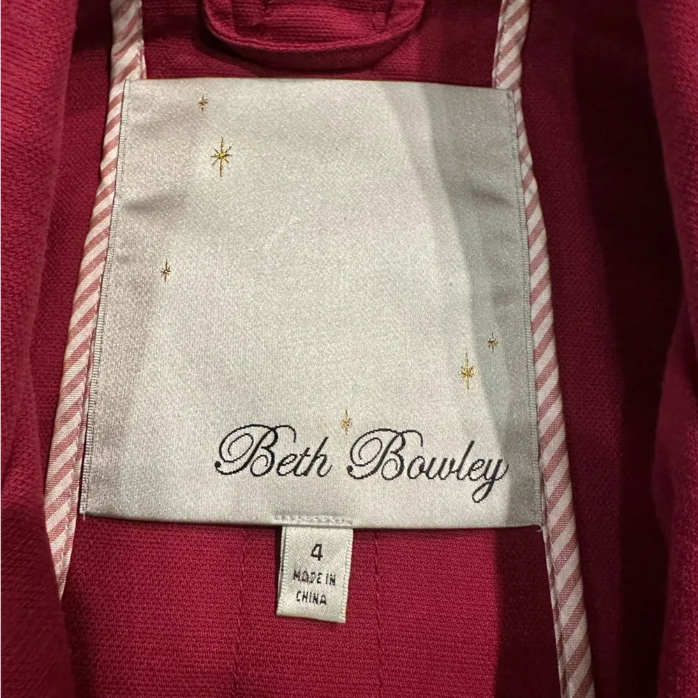 Beth Bowley Sz 4 Trench Coat Belted Jacket Cotton Y2K Double Breasted Preppy Pink - Image 4