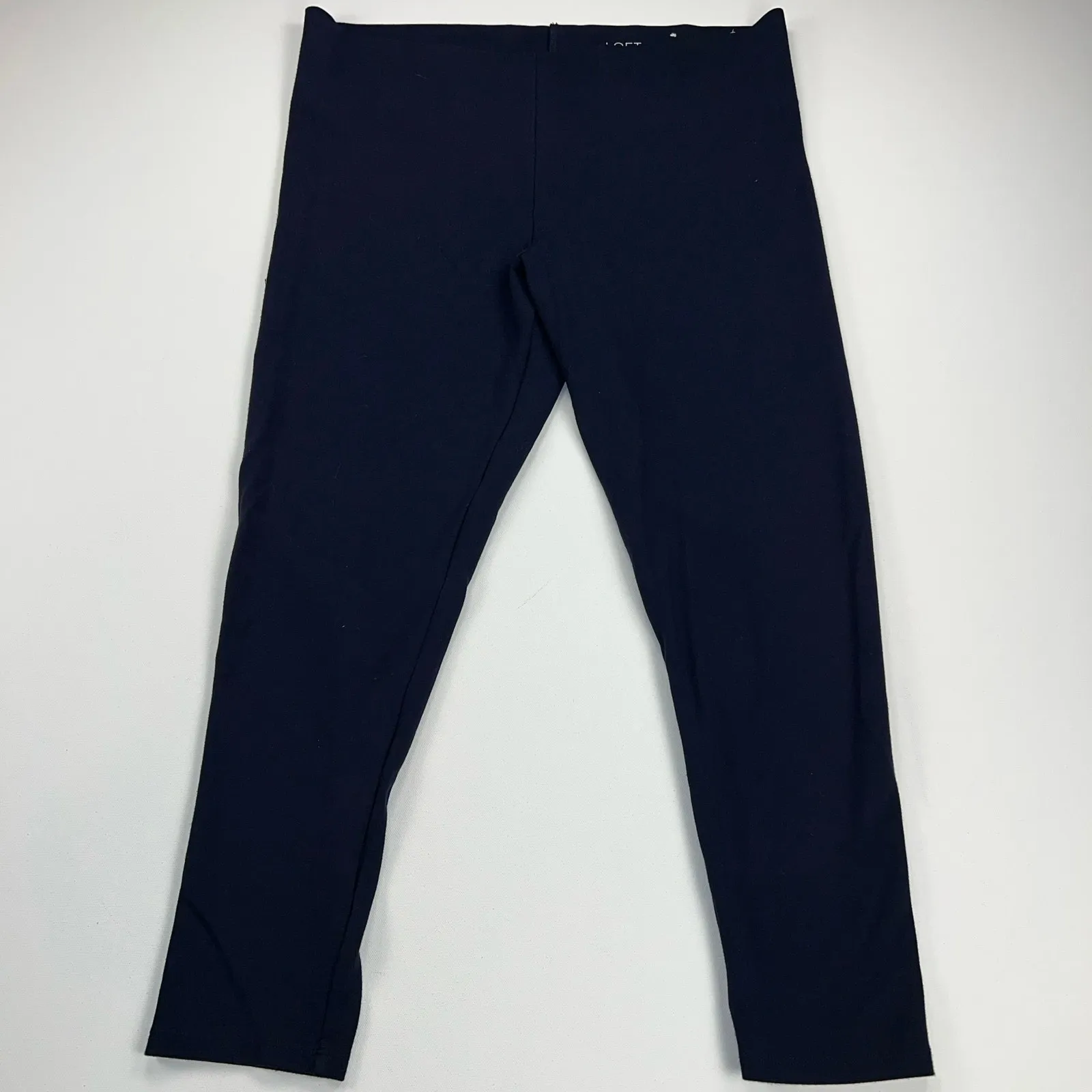 LOFT Soft Mid Rise Cropped Legging Pants Navy Blue Wide Waistband Size L - Image 3