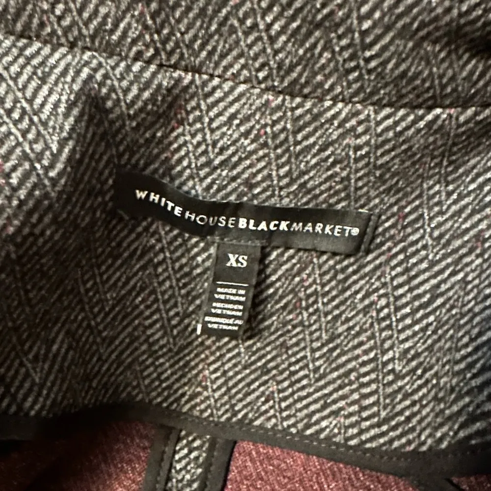 White House Black Market Grey Herringbone Print Ribbon Detail Blazer XS - Image 4