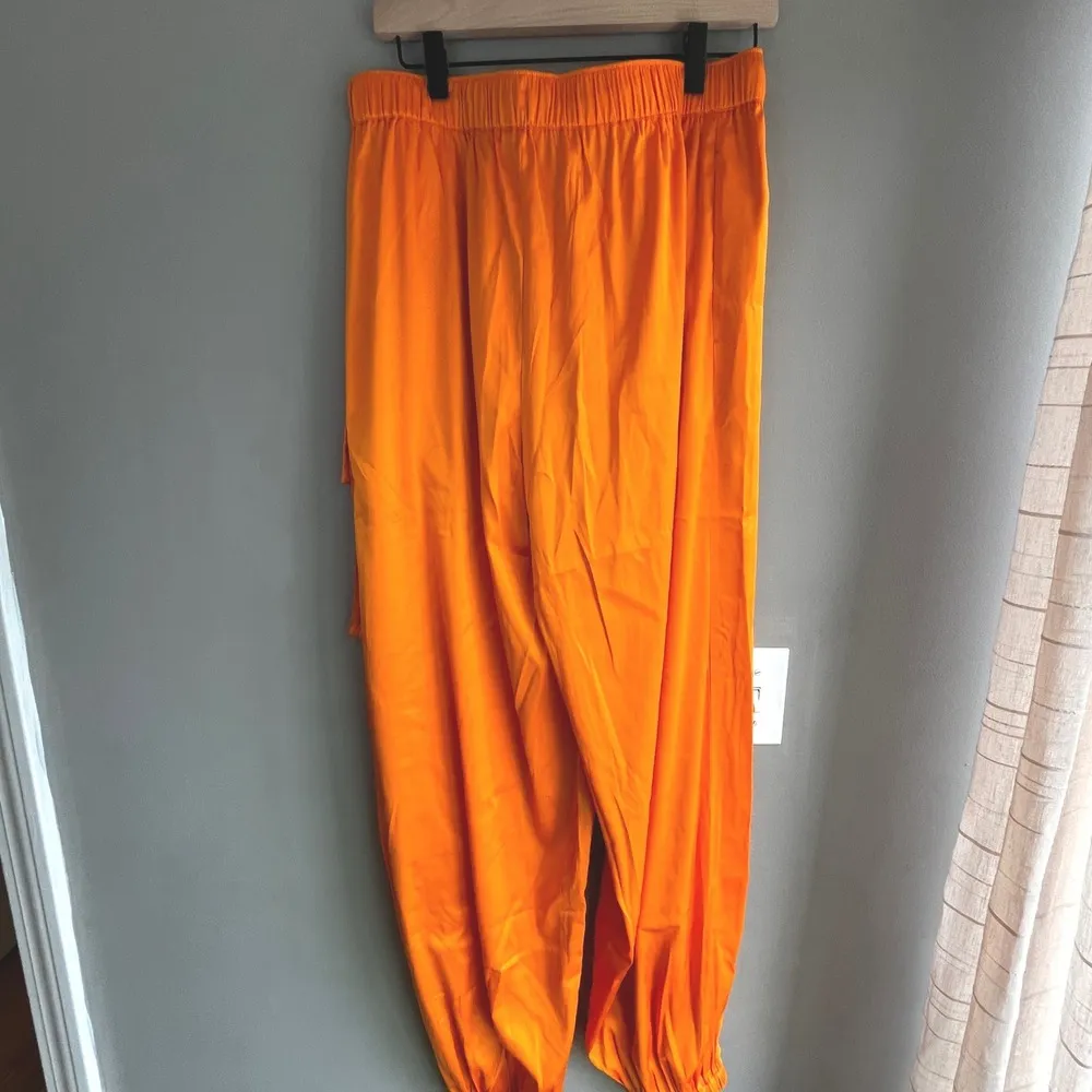 The Drop Women's Orange High Waist Cargo Pants Elastic Waistband Drawstring XL - Image 5