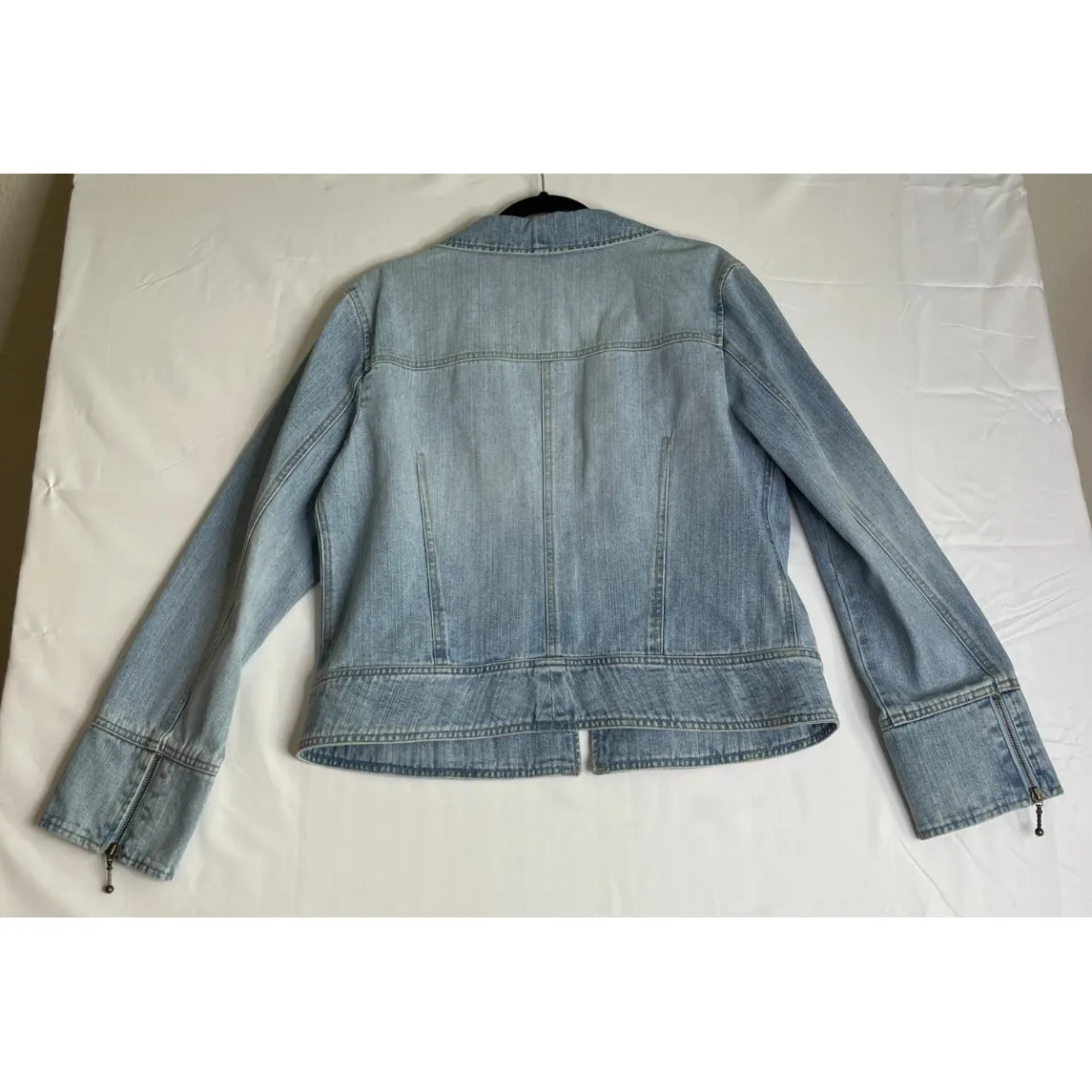 Y2K Jeanology Womens 18 Full Zip Denim Jacket Patch‎ Pockets Retro Funky Preppy Blue - Image 2
