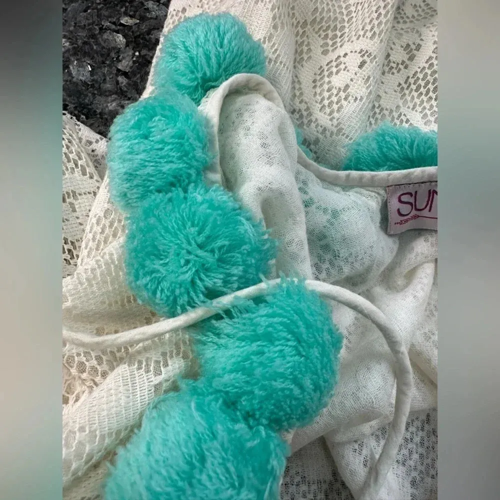 Sundress Alaia Beach Coastal Boho Mini Dress Open Back Cotton Size XS Green - Image 8