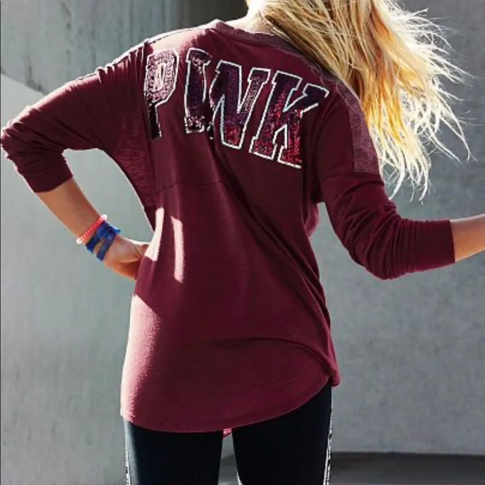 Pink Victoria’s Secret Bling V Neck Varsity Tee S - Image 2