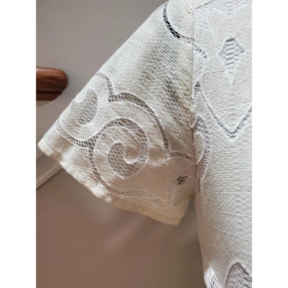 Old Navy Women's Ivory Cotton Round Neck Short Sleeve Knee Length Dress Size S - Image 7