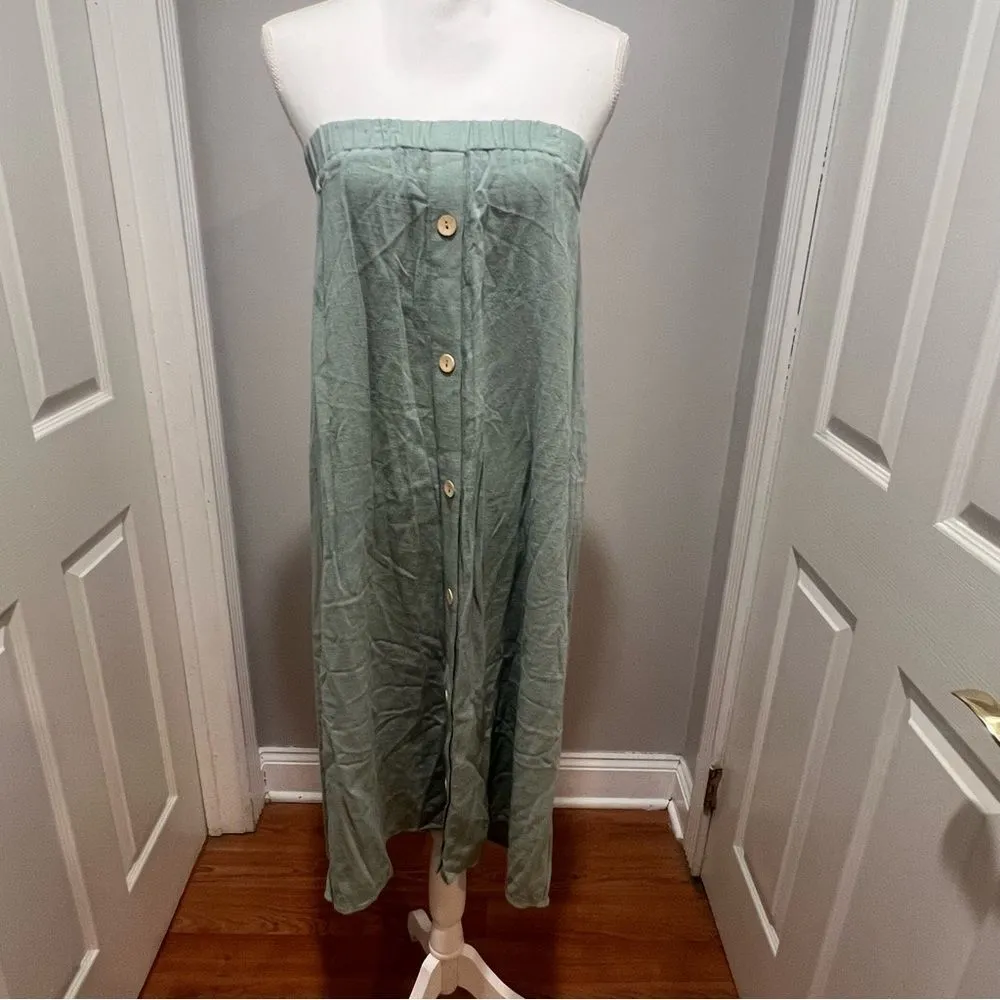 NWOT Sadie & Sage Anthropologie linen midi skirt with buttons size small Green - Image 5