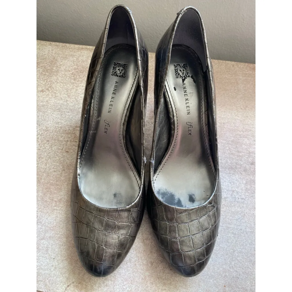 Anne Klein iFlex Pumps Heels Croc Embossed Gray Metallic Classic 9 Bougie Scandi - Image 9