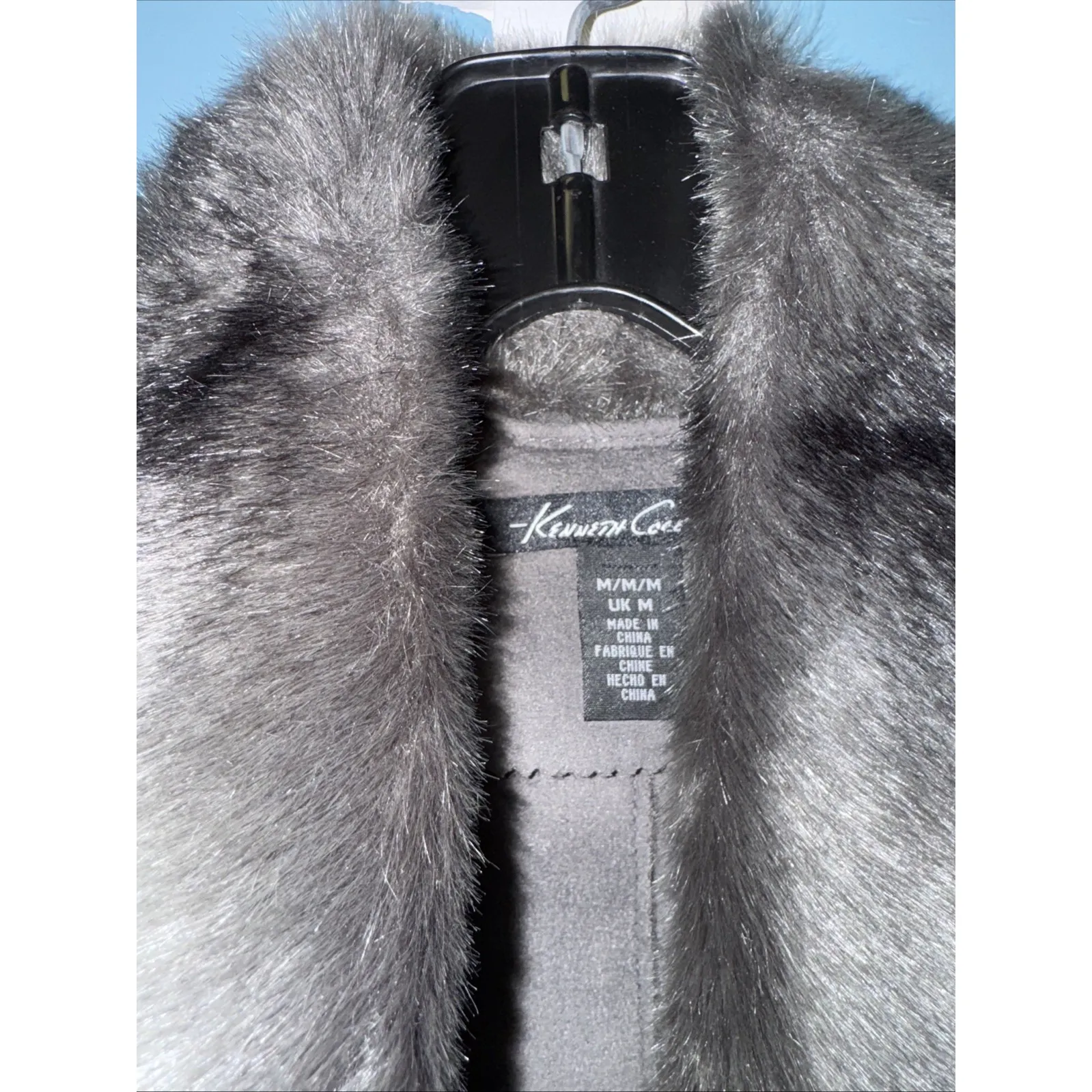 Kenneth Cole Dark Gray Faux‎ Fur Open Front Vest Women's Size M Pockets Vegan - Image 3