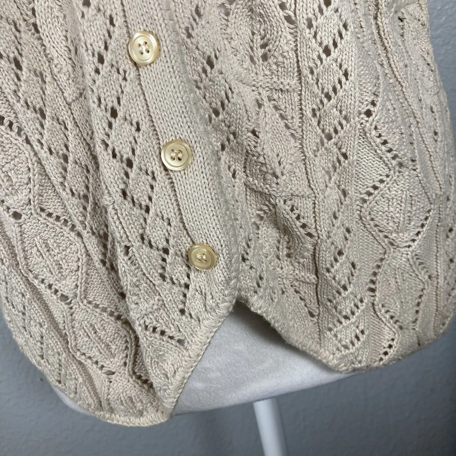 VTG Pierre Cardin Crochet Sweater Vest L Cream Beige Boho Cottagecore Neutral US - Image 5