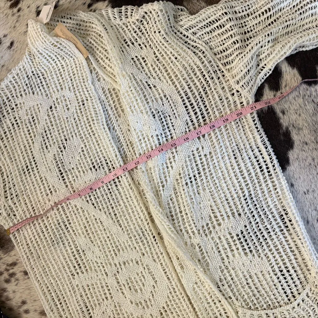 DENIM & SUPPLY Ralph Lauren Cream Crochet Fringe Kimono Cardigan Boho Size Large - Image 7