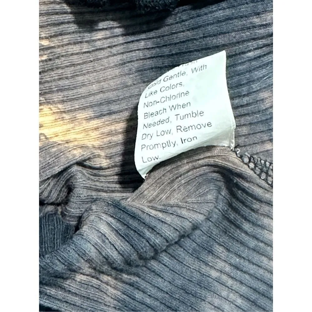 Shein Women's Ribbed Tie Dye Lettuce Trim Long Sleeve Corp Top Black Brown Sz XL - Image 7